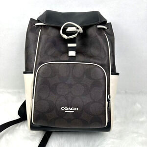 Coach Racer Backpack In Blocked Signature Canvas & Leather Walnut/Chalk CY775